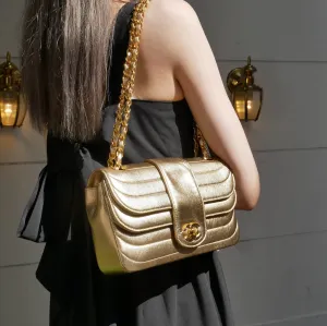Chanel 1991-1994 Gold Lambskin Horizontal Flap Small GS02306e