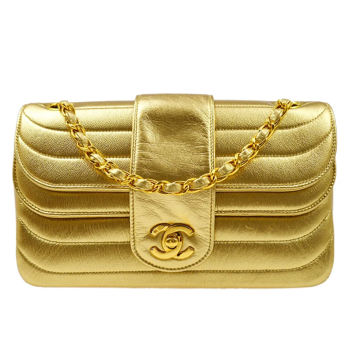 Chanel 1991-1994 Gold Lambskin Horizontal Flap Small GS02306e