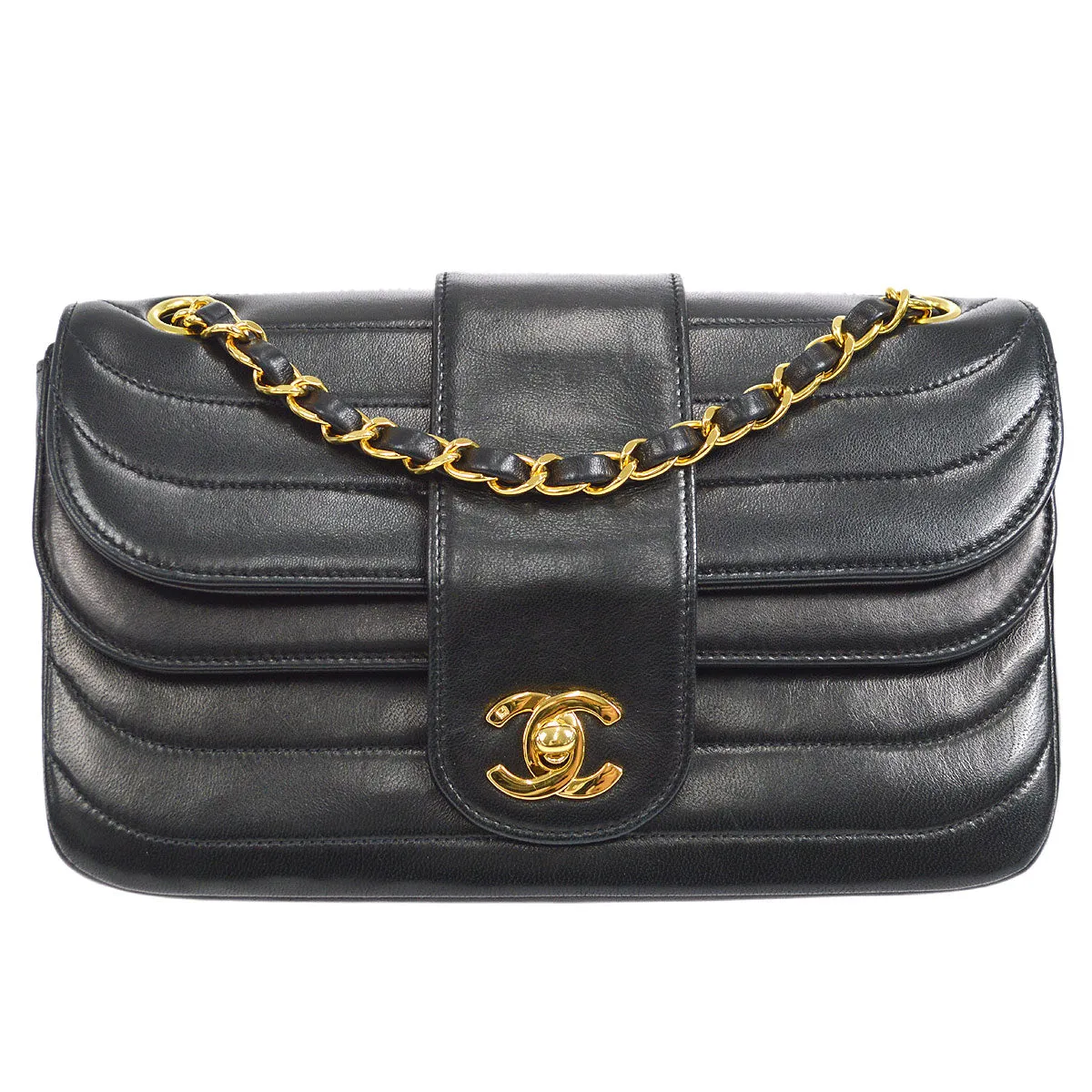 CHANEL 1991-1994 Horizontal Flap Small Black Lambskin 17861