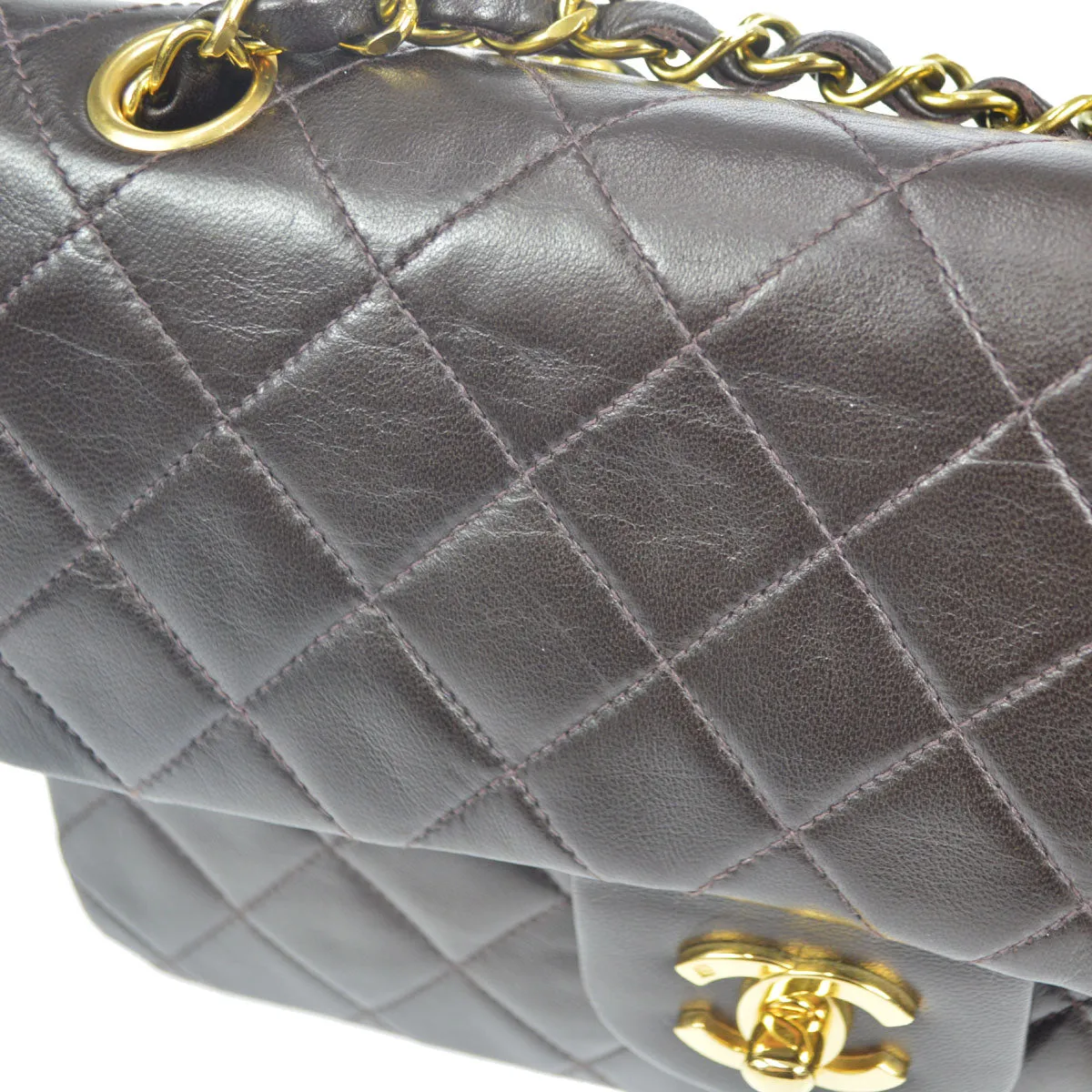 CHANEL 1994-1996 Classic Double Flap Small Brown Lambskin 76949
