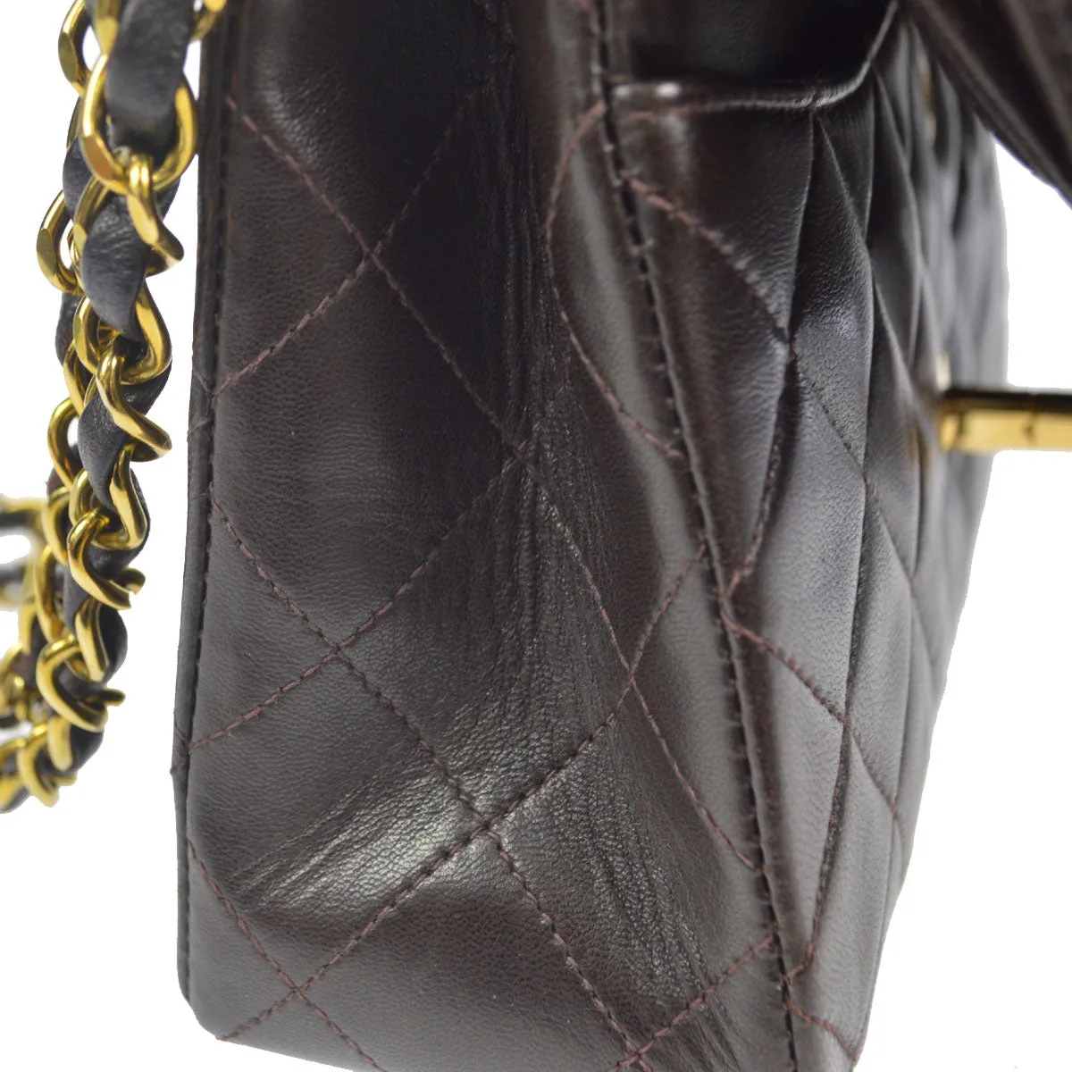 CHANEL 1994-1996 Classic Double Flap Small Brown Lambskin 76949