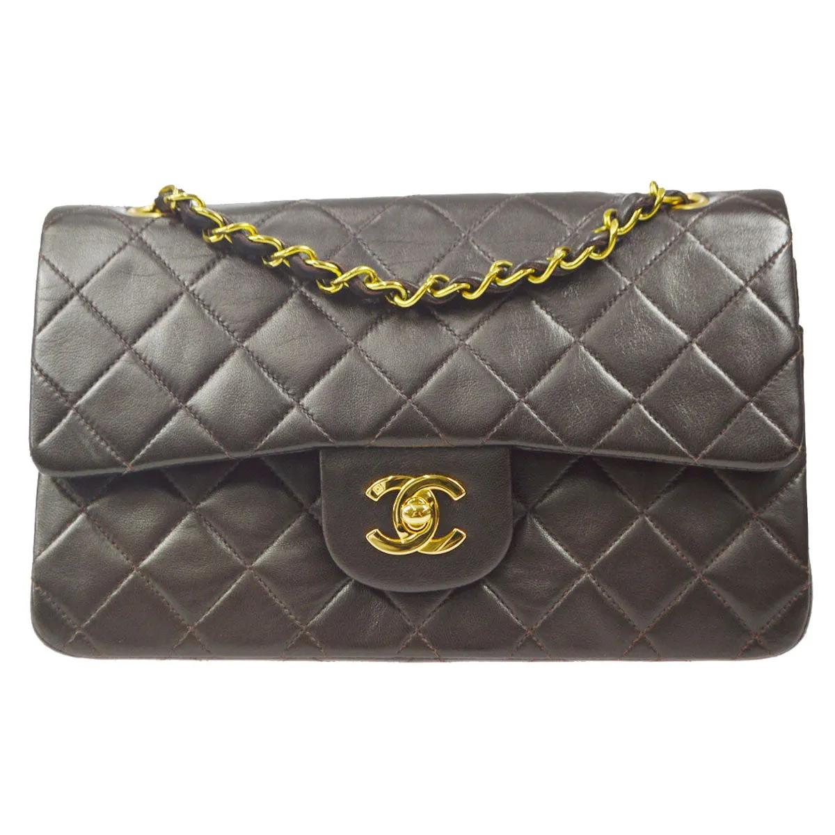 CHANEL 1994-1996 Classic Double Flap Small Brown Lambskin 76949