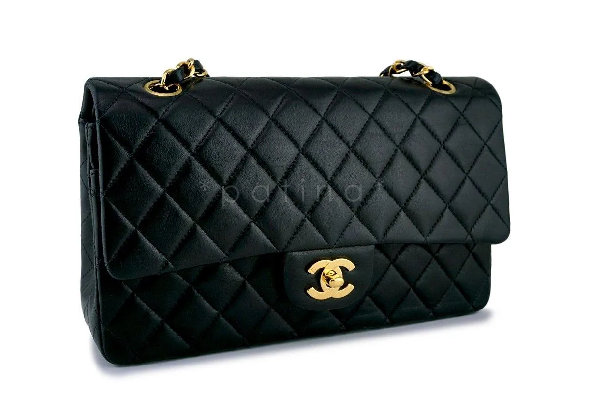 Chanel Black Lambskin Medium Classic Double Flap Bag 18k GHW
