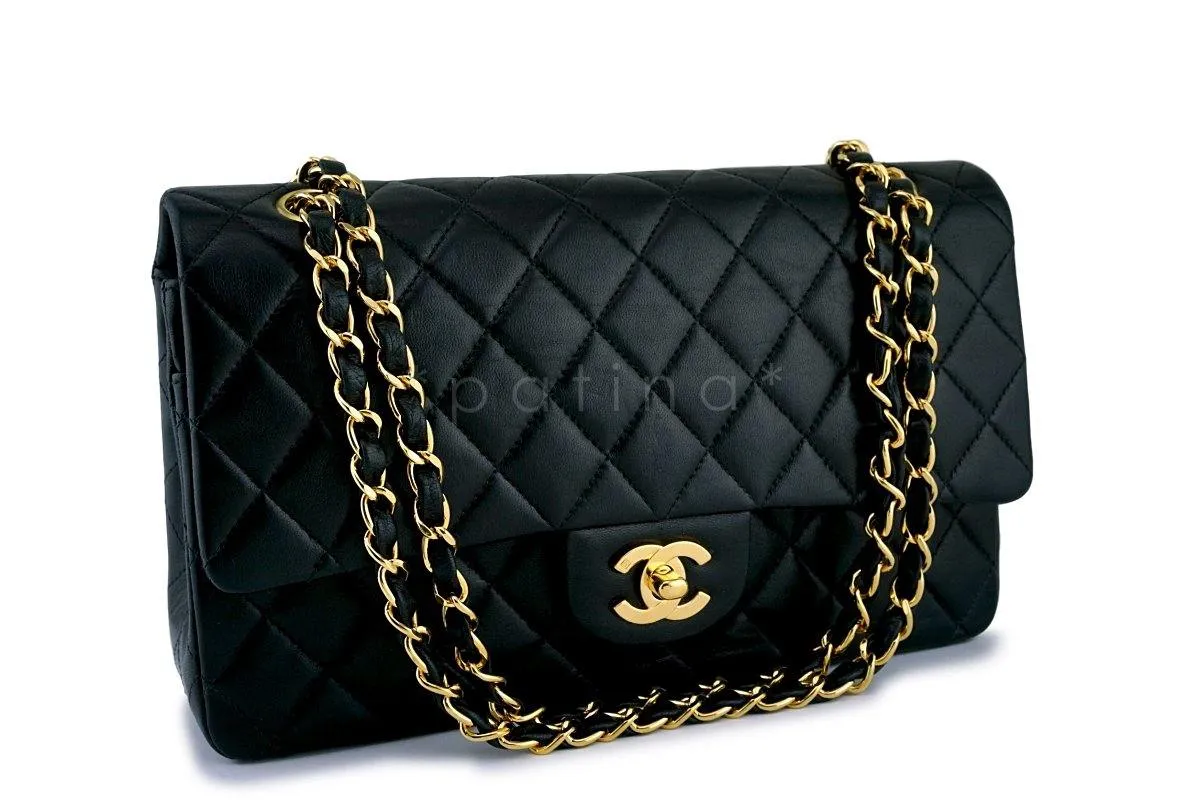 Chanel Black Lambskin Medium Classic Double Flap Bag 18k GHW