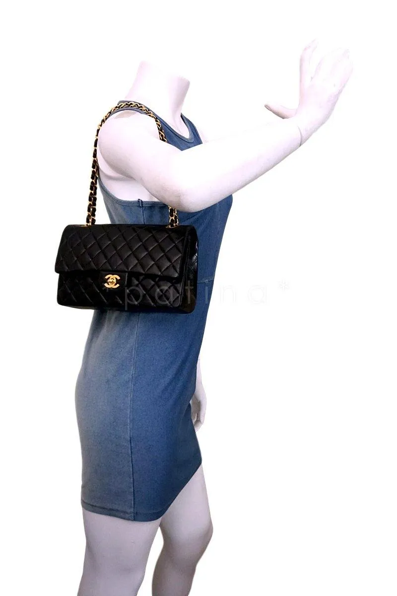 Chanel Black Lambskin Medium Classic Double Flap Bag 18k GHW