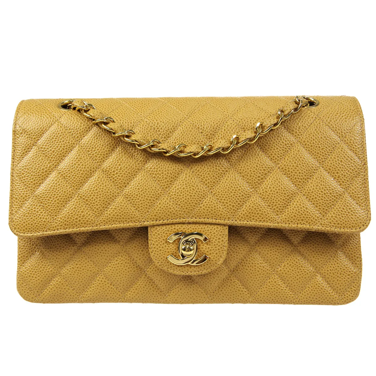Chanel Classic Double Flap Medium Shoulder Bag Beige Caviar 18728
