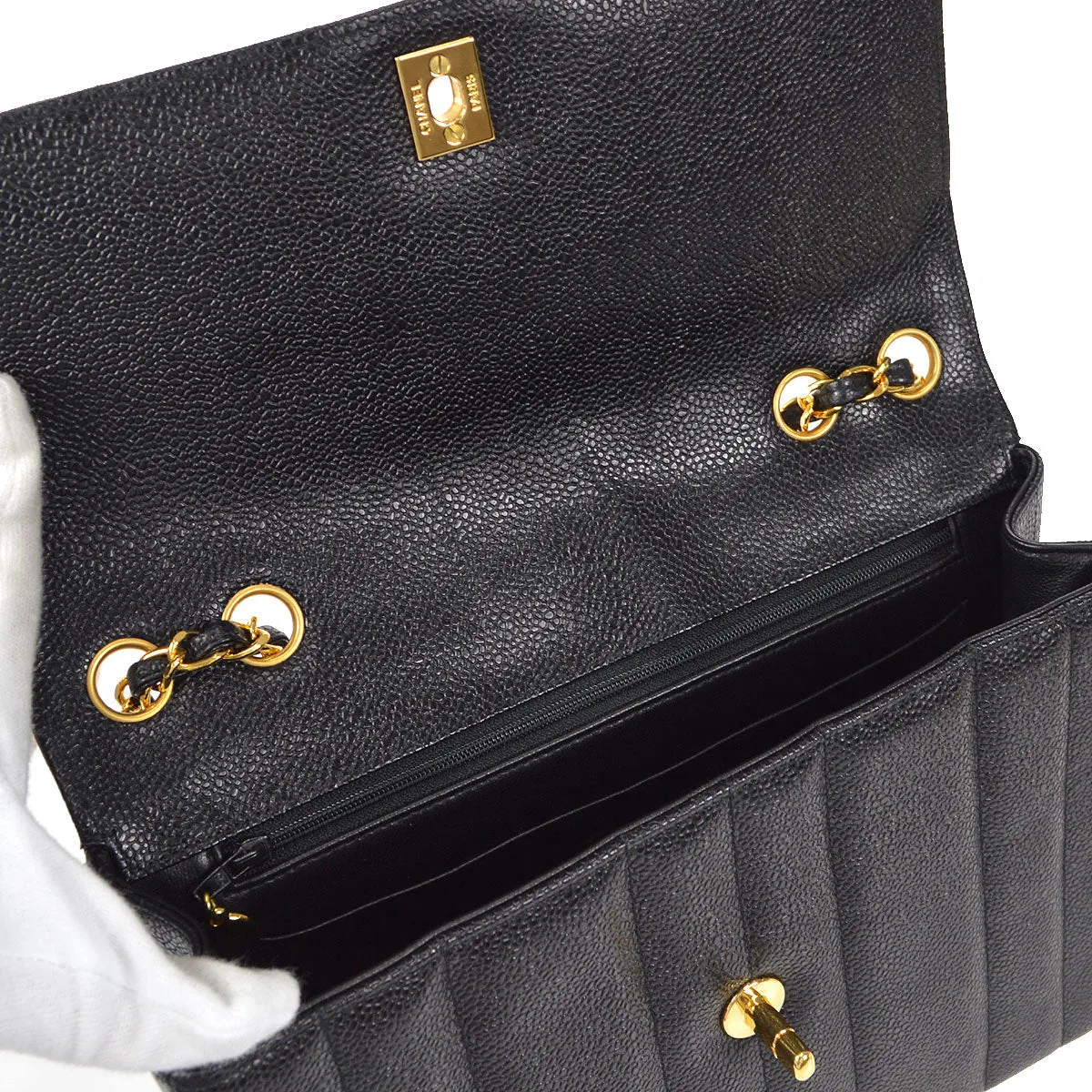 Chanel Classic Flap Mademoiselle Double Chain Shoulder Bag Black Caviar 48745