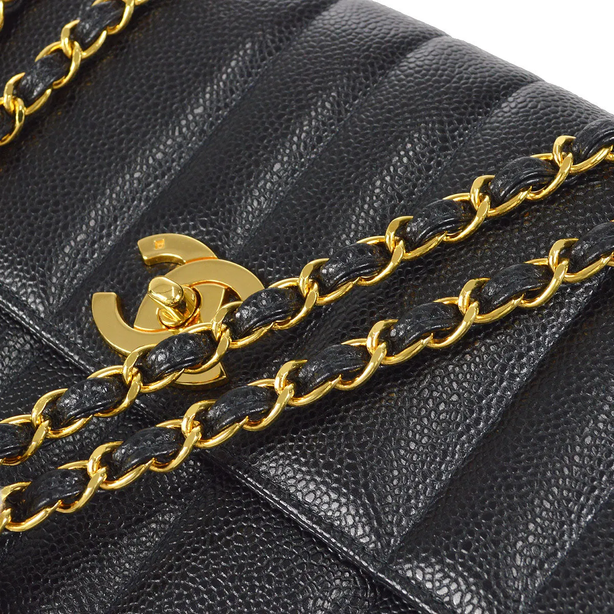 Chanel Classic Flap Mademoiselle Double Chain Shoulder Bag Black Caviar 48745