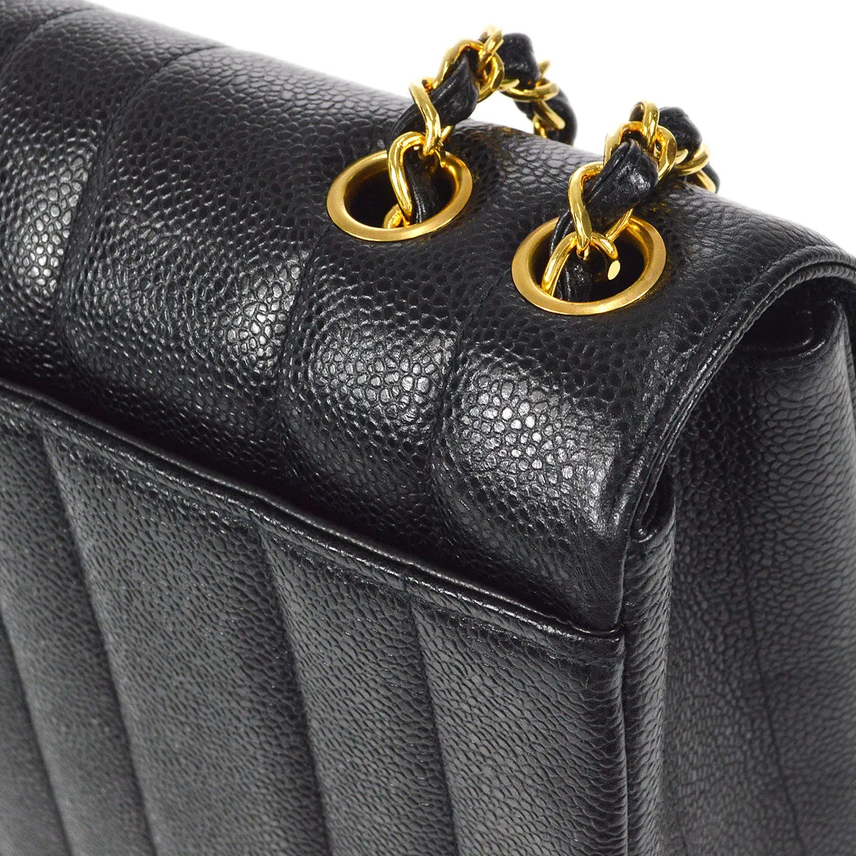 Chanel Classic Flap Mademoiselle Double Chain Shoulder Bag Black Caviar 48745
