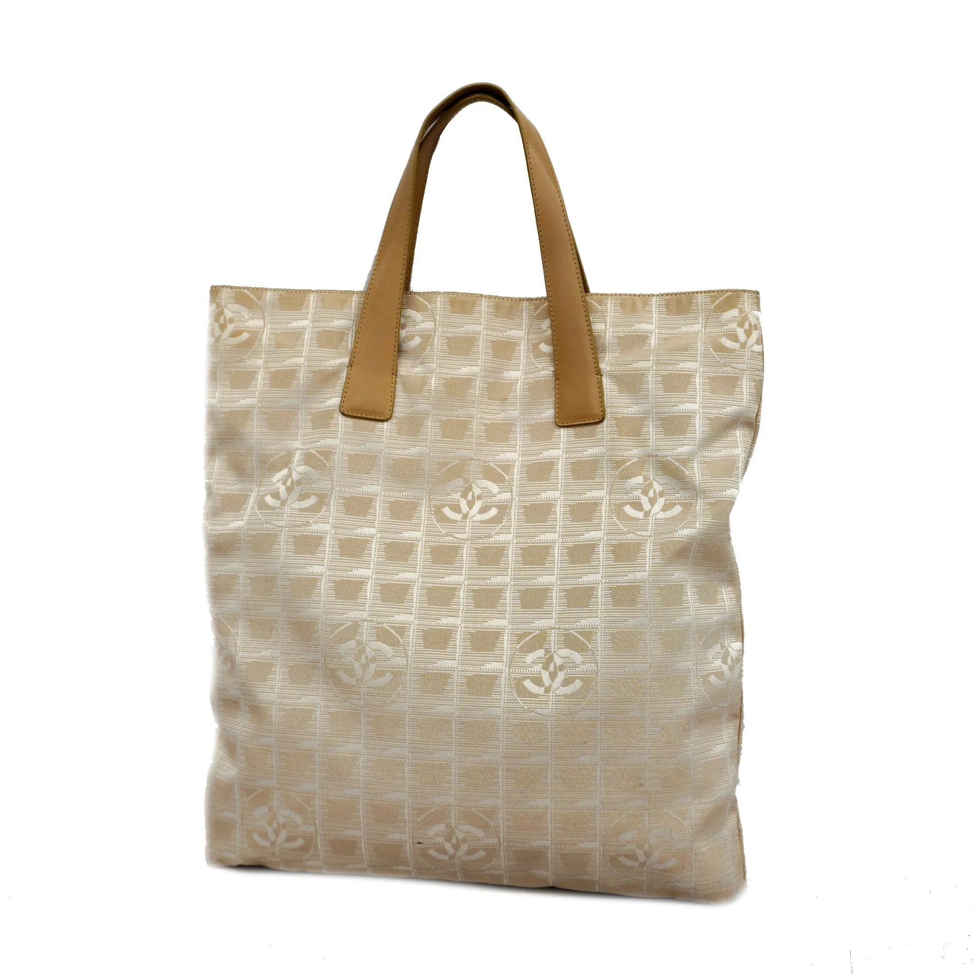 CHANELAuth  New Travel Line Women's Leather,Nylon Tote Bag Beige