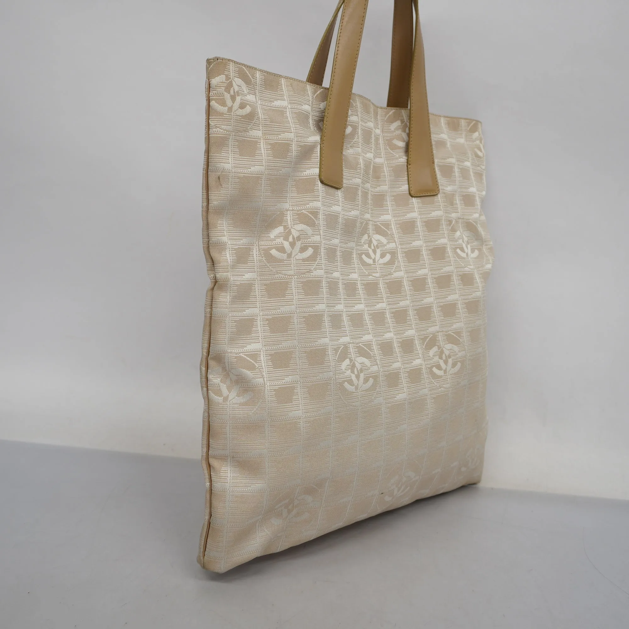 CHANELAuth  New Travel Line Women's Leather,Nylon Tote Bag Beige