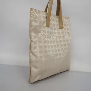 CHANELAuth  New Travel Line Women's Leather,Nylon Tote Bag Beige