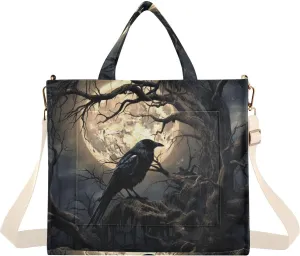Corduroy Tote Bag for Women Gothic Raven Tree Print, Handbag Purses with Detachable Strap Size Small Corduroy Tote Bag for Women Gothic Raven Tree Print, Handbag Purses with Detachable Strap Size Small