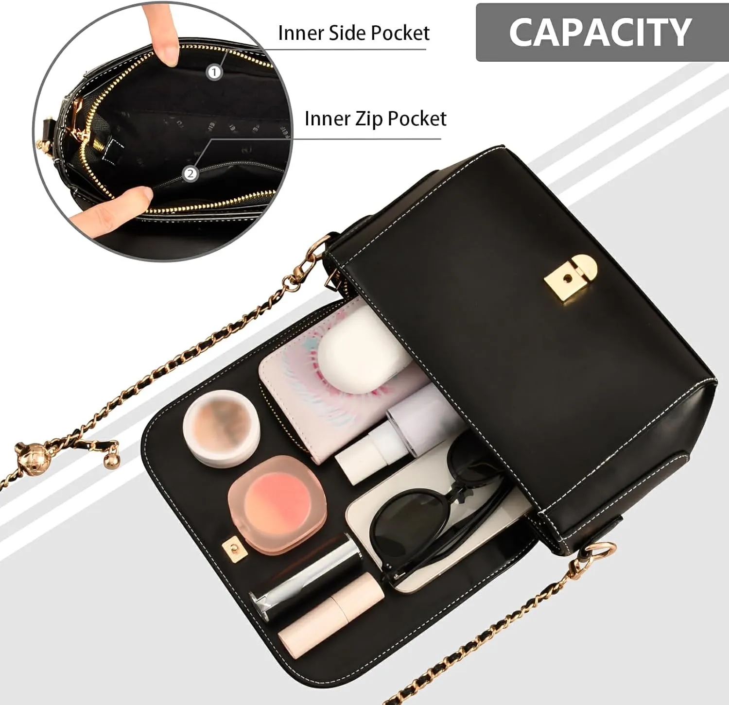 Crossbody Bags for Women Trendy Women's Black Shoulder Bag Small PU Leather Flap Cross Body Bag Handbags