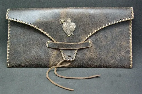 David Winter Leather and Whipstitched Clutch with Sterling Heart Icon