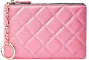 DORIS&JACKY Soft Lambskin Leather Coin Purse Small Quilted RFID Blocking Top Zipper Wallet With Key Chain DORIS&JACKY Soft Lambskin Leather Coin Purse Small Quilted RFID Blocking Top Zipper Wallet With Key Chain
