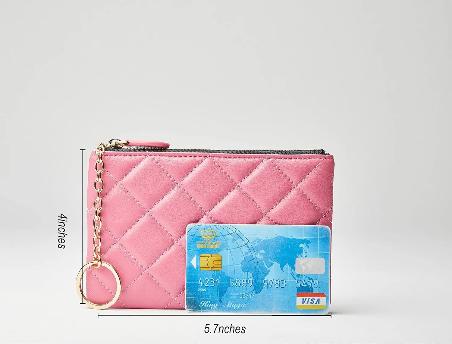 DORIS&JACKY Soft Lambskin Leather Coin Purse Small Quilted RFID Blocking Top Zipper Wallet With Key Chain