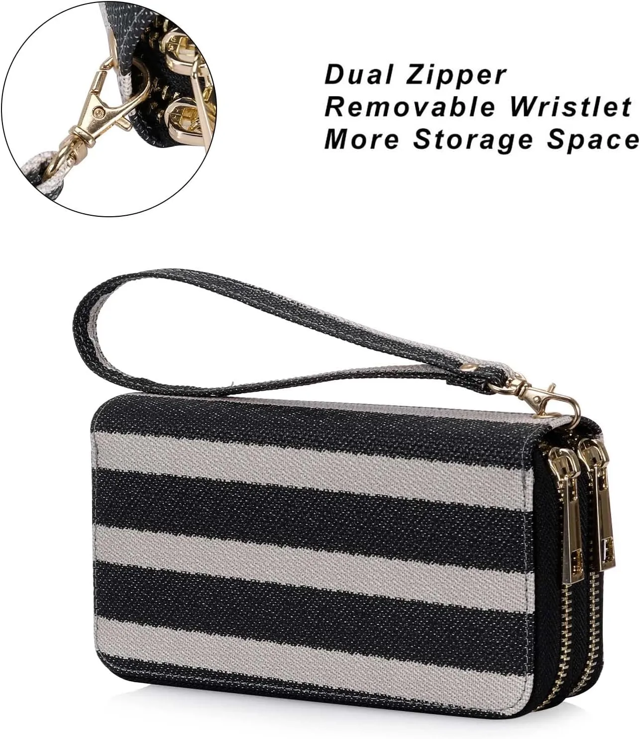 Double Zipper Wallet for Woman Clutch Purse with Cell Phone Holder for Smartphone/Card/Coin/Cash