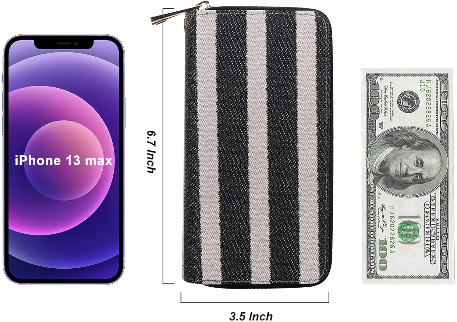 Double Zipper Wallet for Woman Clutch Purse with Cell Phone Holder for Smartphone/Card/Coin/Cash
