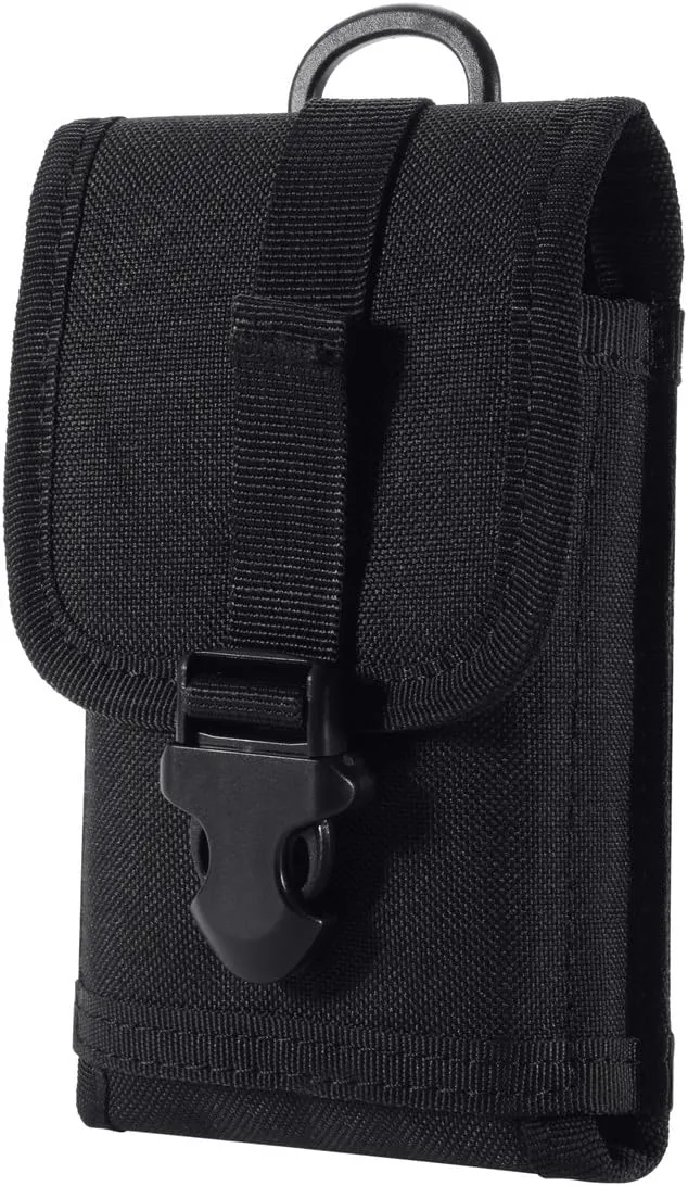 EDC Tactical Military MOLLE Phone Pouch Waist Clip-On Holster Bag with Belt Clip Nylon Touch Duty for iPhone 11 12 13 14 15 Pro Galaxy S22 S21 S20 FE Note 20 Edge and Less 6.7" Phone (Black)