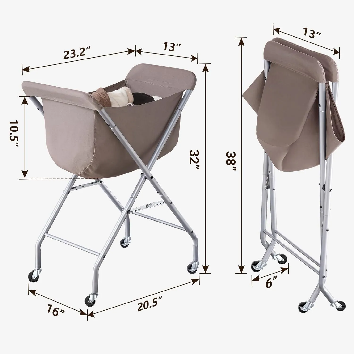 ELYKEN Laundry Cart with Wheels, 32H Easy Rolling Laundry Hamper with Removable Liner Bag, Sturdy Metal Frame Clothes Basket with 4 Casters and 2 Brakes