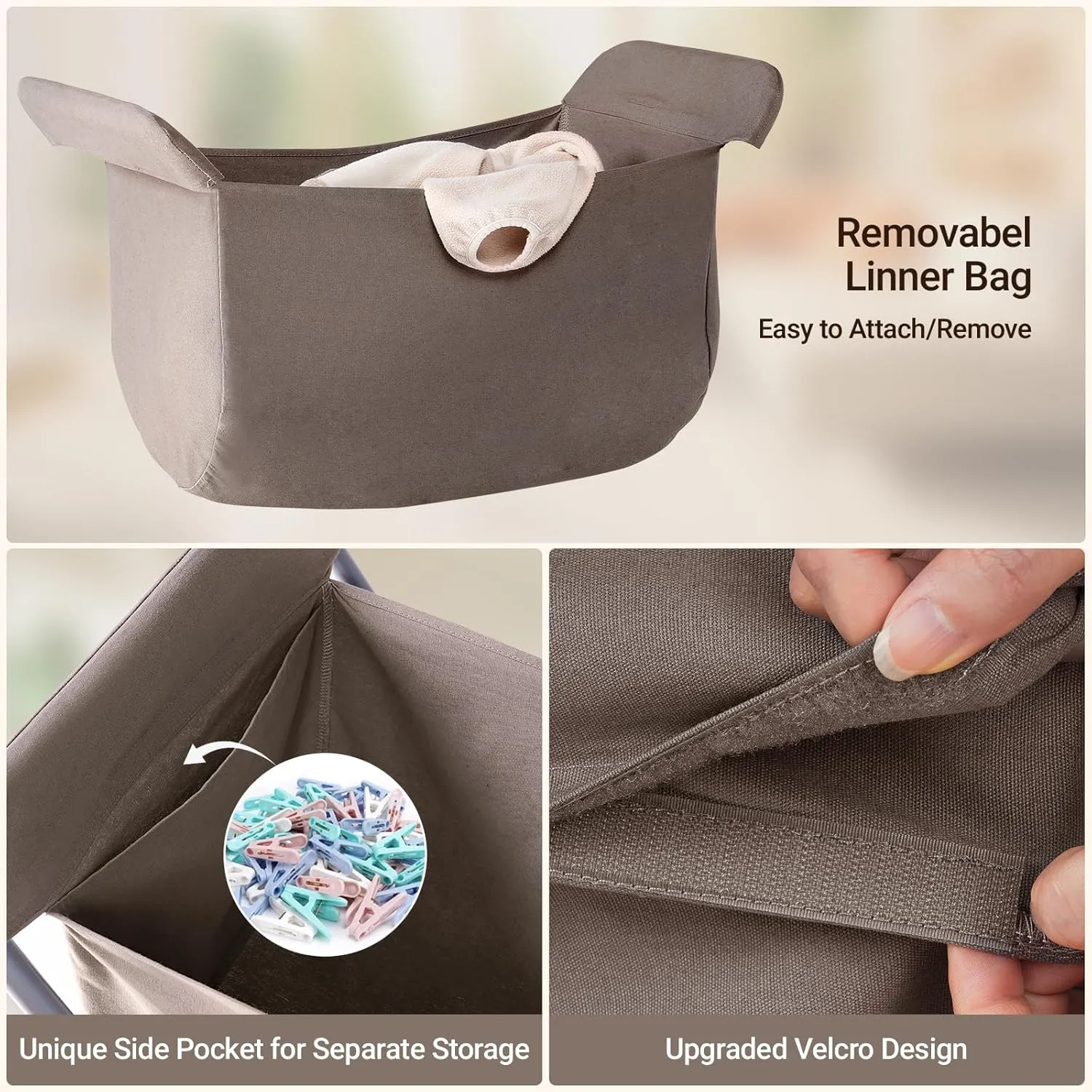 ELYKEN Laundry Cart with Wheels, 32H Easy Rolling Laundry Hamper with Removable Liner Bag, Sturdy Metal Frame Clothes Basket with 4 Casters and 2 Brakes