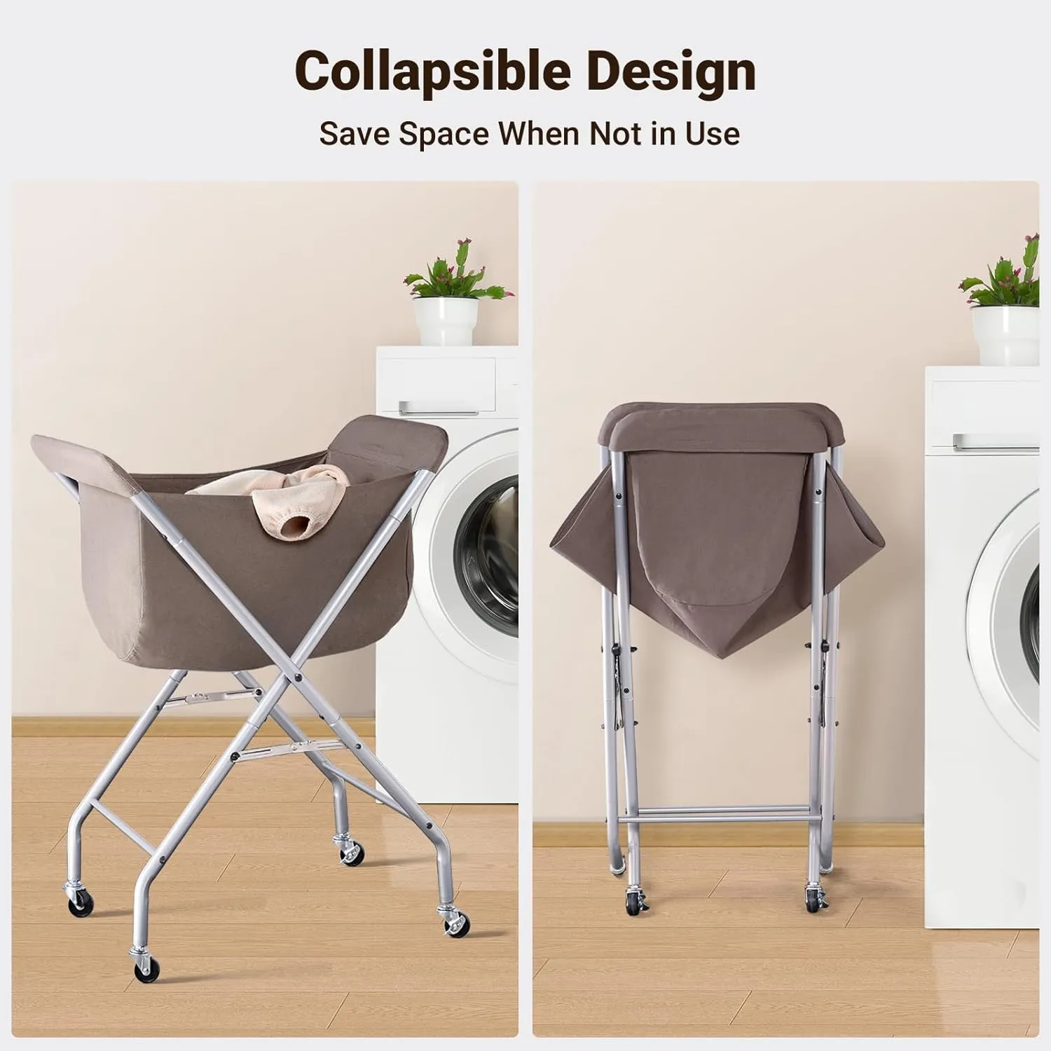 ELYKEN Laundry Cart with Wheels, 32H Easy Rolling Laundry Hamper with Removable Liner Bag, Sturdy Metal Frame Clothes Basket with 4 Casters and 2 Brakes