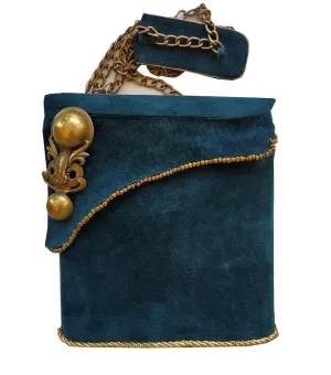 Exclusive Suede sea-green box-bag with a long chain handle