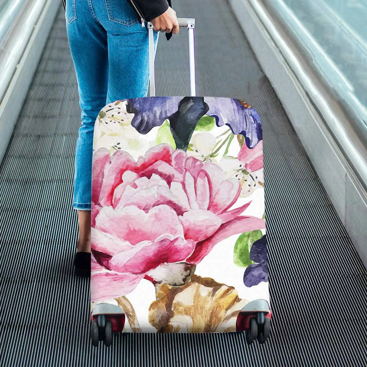 Floral themed Cover for Luggage suitcase printed watercolor flowers Iris Peonies