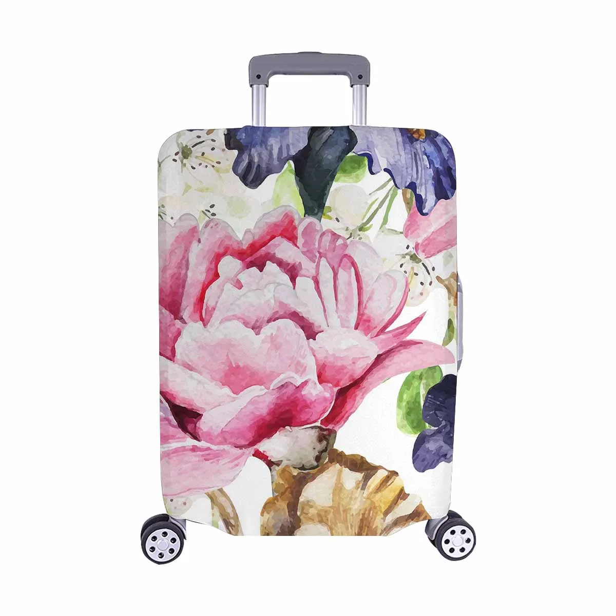 Floral themed Cover for Luggage suitcase printed watercolor flowers Iris Peonies