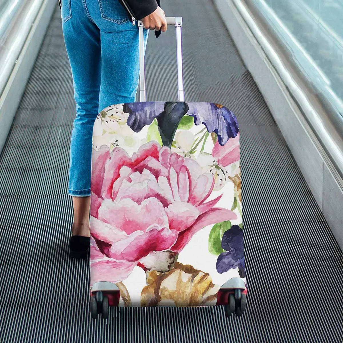 Floral themed Cover for Luggage suitcase printed watercolor flowers Iris Peonies