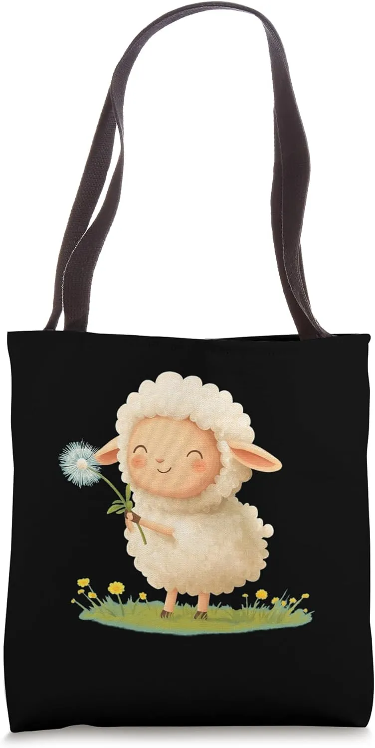 Fluffy Sheep with a Dandelion for a Gentle Touch Tote Bag