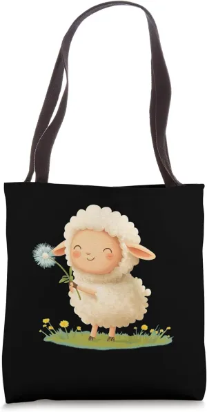 Fluffy Sheep with a Dandelion for a Gentle Touch Tote Bag Fluffy Sheep with a Dandelion for a Gentle Touch Tote Bag