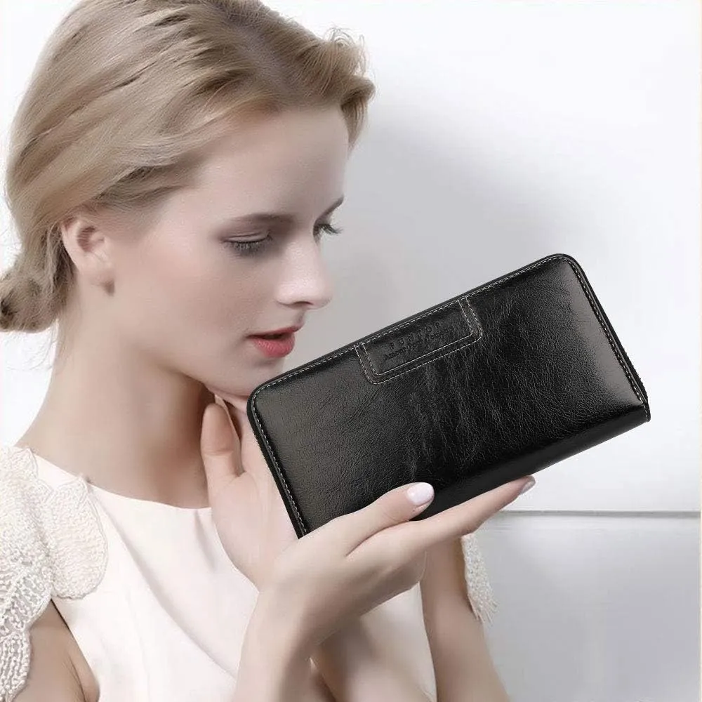 FT FUNTOR Wristlet Wallets for Women, Ladies PU Vegan Leather Clutch Wallet Zip around Phone Purse Card Holder Organizer