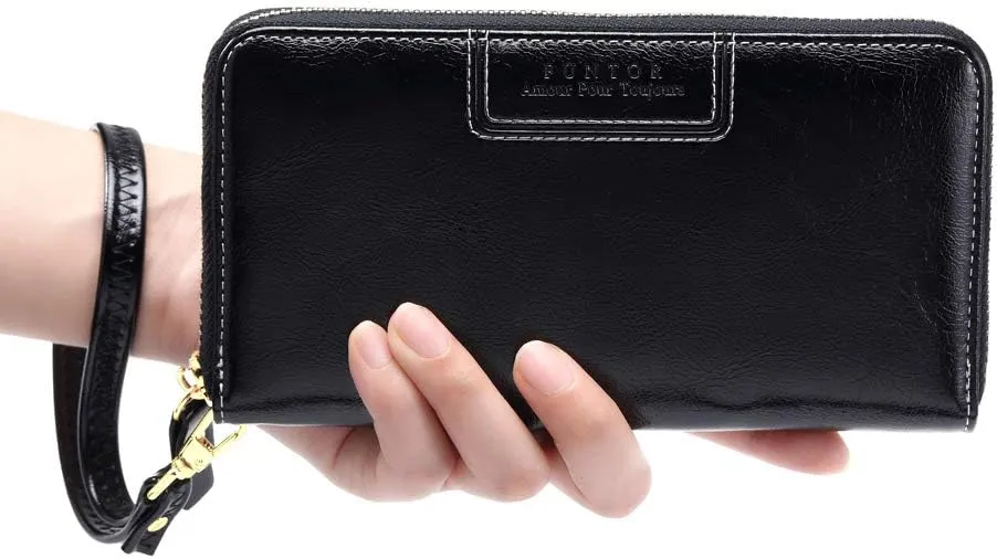 FT FUNTOR Wristlet Wallets for Women, Ladies PU Vegan Leather Clutch Wallet Zip around Phone Purse Card Holder Organizer