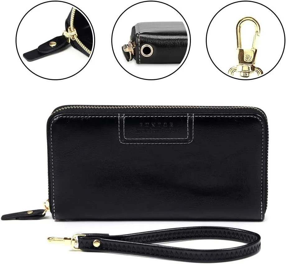 FT FUNTOR Wristlet Wallets for Women, Ladies PU Vegan Leather Clutch Wallet Zip around Phone Purse Card Holder Organizer