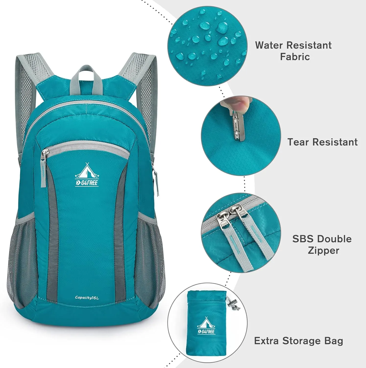 G4Free 16L Hiking Daypack, Lightweight Packable Small Backpack for Travel Camping Outdoor Men Women