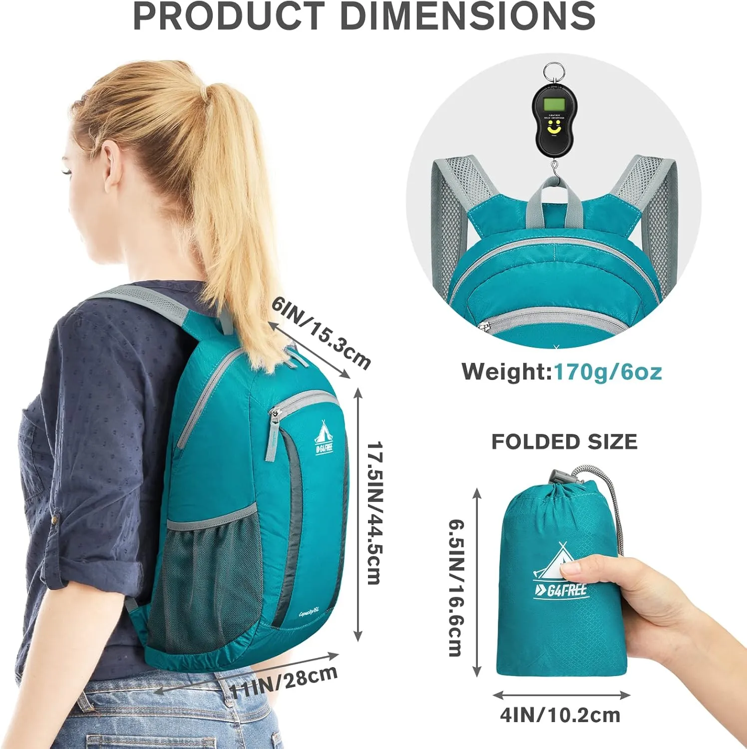 G4Free 16L Hiking Daypack, Lightweight Packable Small Backpack for Travel Camping Outdoor Men Women