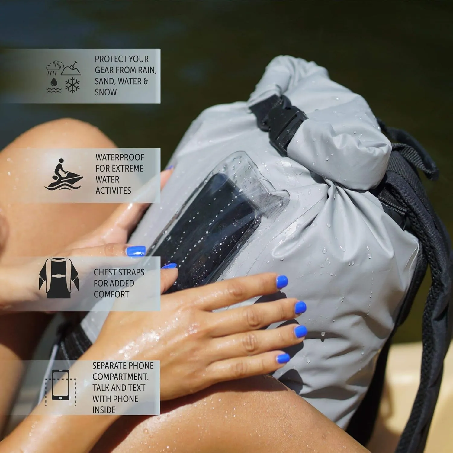 geckobrands Hydroner 20L Waterproof Dry Bag Backpack  Lightweight Roll-Top Bag with Clear Phone Pouch for Outdoor Activities