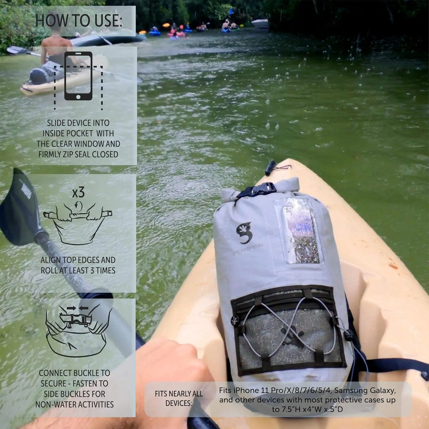 geckobrands Hydroner 20L Waterproof Dry Bag Backpack  Lightweight Roll-Top Bag with Clear Phone Pouch for Outdoor Activities