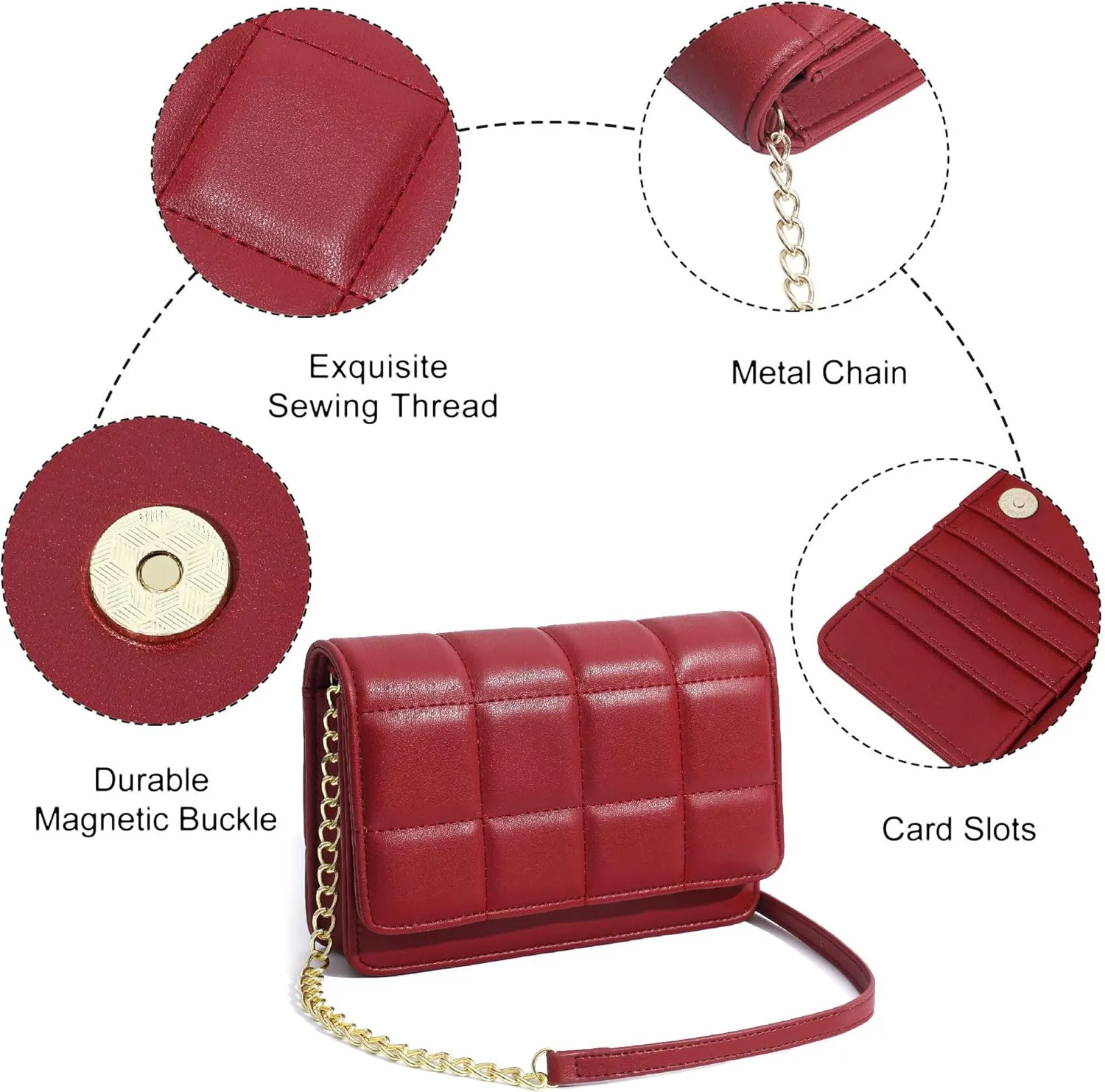 GEEAD Small Purses for Women Trendy Quilted Leather Mini Crossbody Wallet Chain Little Shoulder Phone Purse Evening Bag