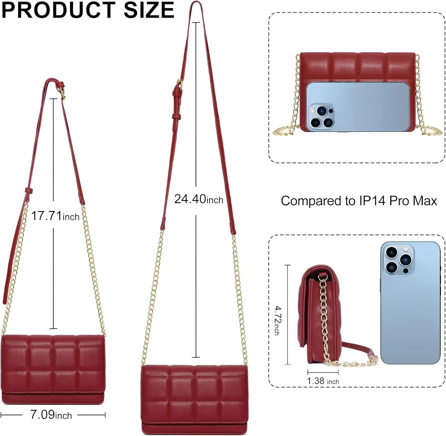 GEEAD Small Purses for Women Trendy Quilted Leather Mini Crossbody Wallet Chain Little Shoulder Phone Purse Evening Bag