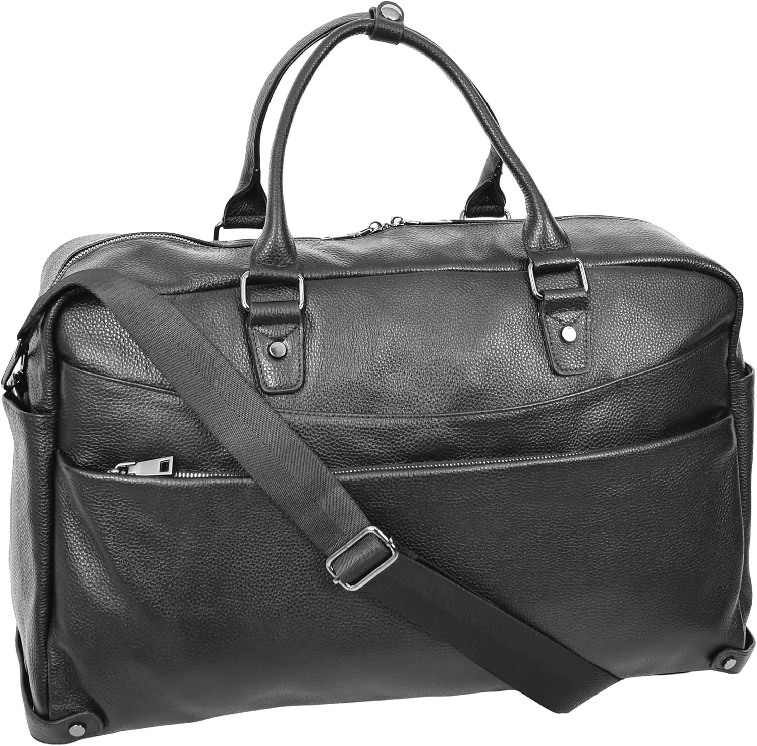 Genuine Black Leather Holdall Travel Duffle Cabin Size Weekend Bag A061, Black, L, Leather Holdall Travel Duffle Large Size
