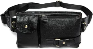 Genuine Leather Black Fanny Pack Travel Slim Cross Body Belt Bag, Unisex for Women and Men Genuine Leather Black Fanny Pack Travel Slim Cross Body Belt Bag, Unisex for Women and Men