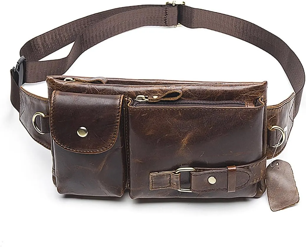 Genuine Leather Black Fanny Pack Travel Slim Cross Body Belt Bag, Unisex for Women and Men
