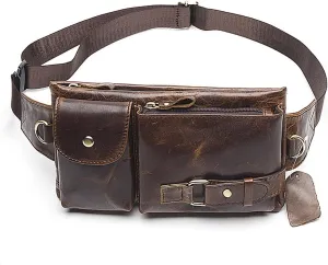 Genuine Leather Black Fanny Pack Travel Slim Cross Body Belt Bag, Unisex for Women and Men