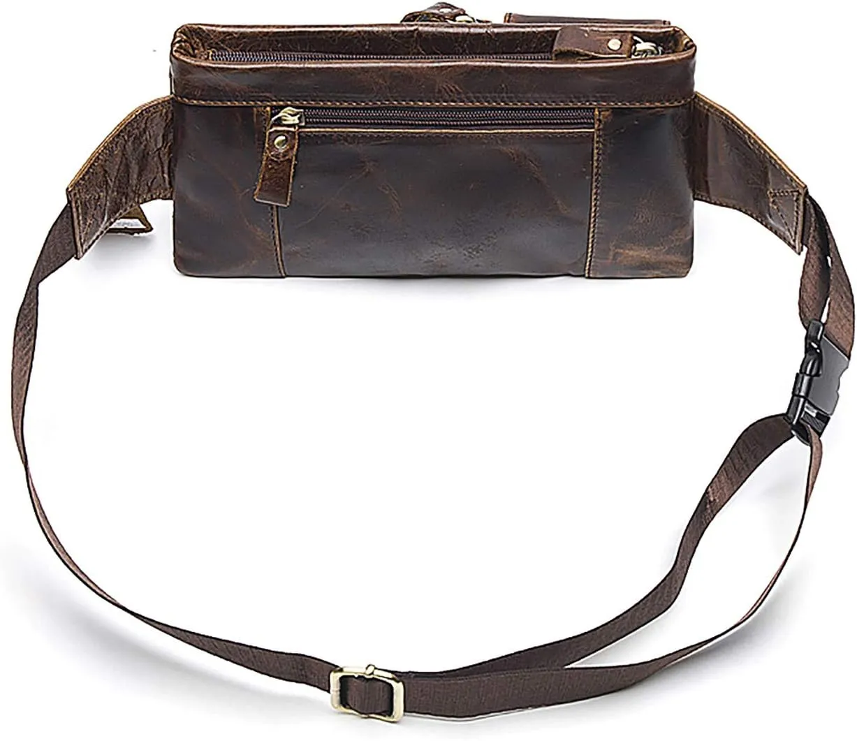 Genuine Leather Black Fanny Pack Travel Slim Cross Body Belt Bag, Unisex for Women and Men