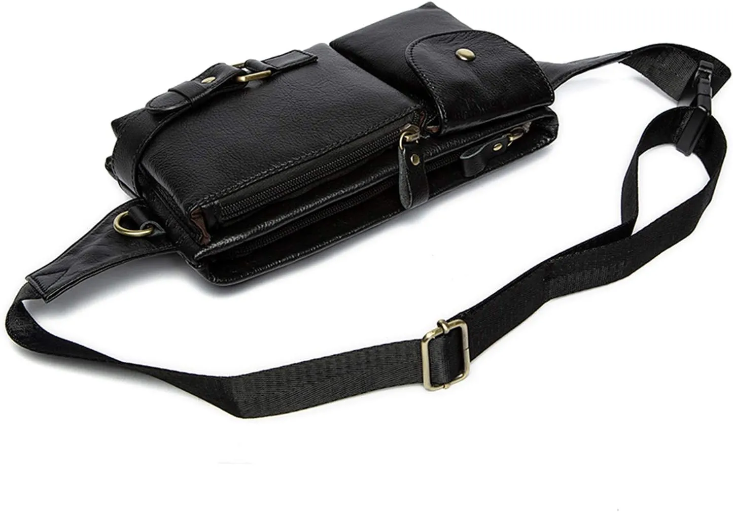 Genuine Leather Black Fanny Pack Travel Slim Cross Body Belt Bag, Unisex for Women and Men