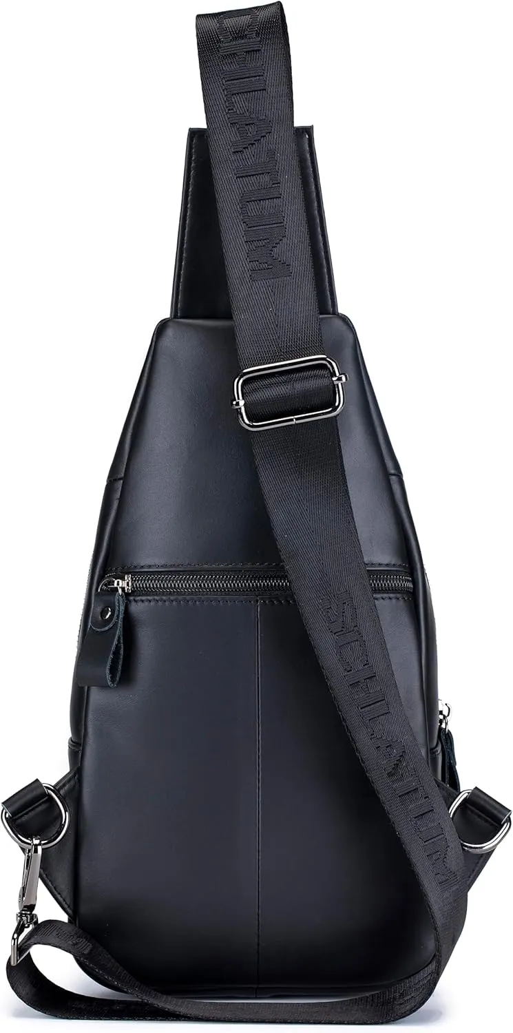 Genuine Leather Crossbody Bag for Men Casual Sling Chest Bag Men Sling Bags Man Bag Crossbody, Black