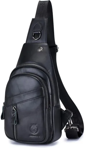 Genuine Leather Crossbody Bag for Men Casual Sling Chest Bag Men Sling Bags Man Bag Crossbody, Black